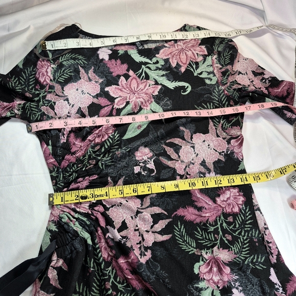 Ellen Tracy Floral 3/4 Sleeve Faux Wrap Dress Size M Vibrant Multicolor Midimax - Picture 6 of 13